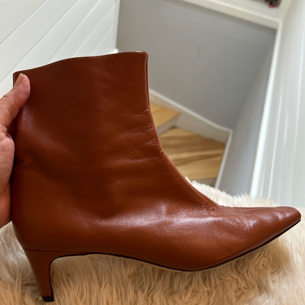 Staud Wally brown kitten heel leather booties size 40